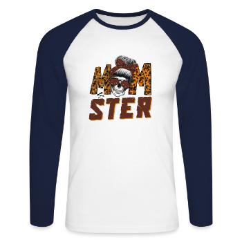 Momster Halloween Shirt for Mom Funny Saying - Unisex Long Sleeve Baseball T-Shirt - white/navy - Front - Nik (191cm)