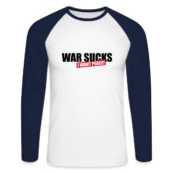 I want peace - Unisex Baseballshirt langarm - Weiß/Navy - Vorne - Nik (191cm)