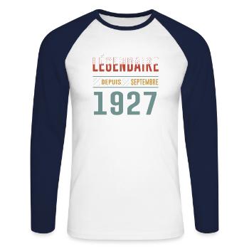 Légendaire Depuis Septembre 1927 Anniversaire - T-shirt baseball manches longues Homme - blanc/marine - Devant - Nik (191cm)