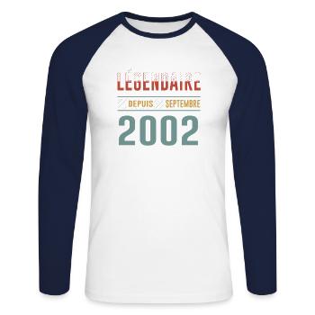 Légendaire Depuis Septembre 2002 Anniversaire - T-shirt baseball manches longues Homme - blanc/marine - Devant - Nik (191cm)