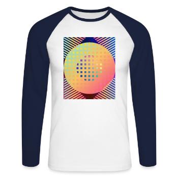 Moderne Kunst Grafik-Design 3 formen Linien Farben - Unisex Baseballshirt langarm - Weiß/Navy - Vorne - Nik (191cm)
