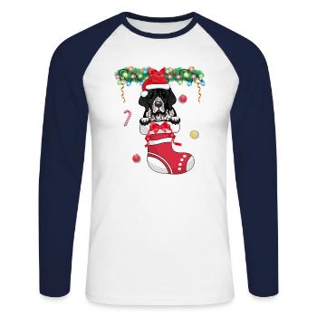 Funny Xmas - Süßer englischer Zeigehund in Weihnachten - Unisex Baseballshirt langarm - Weiß/Navy - Vorne - Nik (191cm)