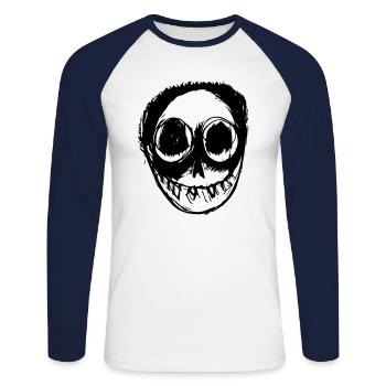 Halloween Creepy Sketch Visage Horreur Vecteur - T-shirt baseball manches longues Homme - blanc/marine - Devant - Nik (191cm)