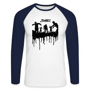 Silhouette d’apocalypse zombie en détresse - T-shirt baseball manches longues Homme - blanc/marine - Devant - Nik (191cm)