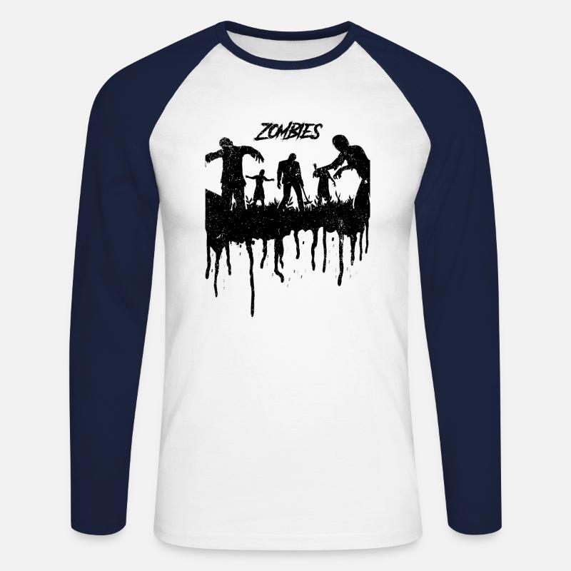 Distressed Zombie Apokalypse Silhouette - Unisex Baseballshirt langarm - Weiß/Navy