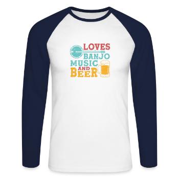 Banjo-musique-cordes de bière-guitare-bluegrass-vendanges de raisin - T-shirt baseball manches longues Homme - blanc/marine - Devant - Nik (191cm)