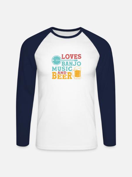 Banjo-music-beer strings-guitar-bluegrass-grape harvest - Unisex Long Sleeve Baseball T-Shirt - white/navy