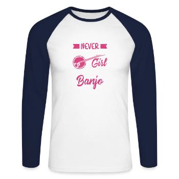 Mädchen, Das Banjo-musiker-gitarren-bluegrass - Unisex Baseballshirt langarm - Weiß/Navy - Vorne - Nik (191cm)