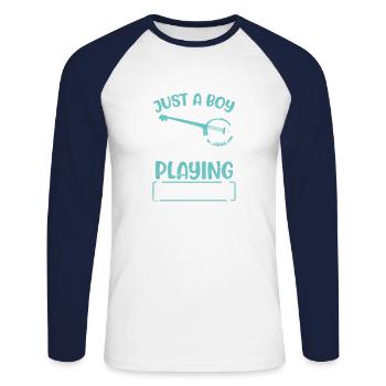 Junge, Der Gerne Banjo-musiker-gitarre Spielt - Unisex Baseballshirt langarm - Weiß/Navy - Vorne - Nik (191cm)