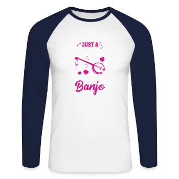 Mädchen, Das Gerne Banjo-musiker-gitarre Spielt - Unisex Baseballshirt langarm - Weiß/Navy - Vorne - Nik (191cm)