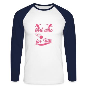 Une fille, le lancer du poids Tir d’athlétisme - T-shirt baseball manches longues Homme - blanc/marine - Devant - Nik (191cm)