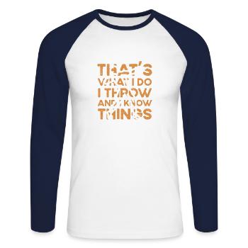 Ce que je fais Athlétisme Lancer du poids - T-shirt baseball manches longues Homme - blanc/marine - Devant - Nik (191cm)