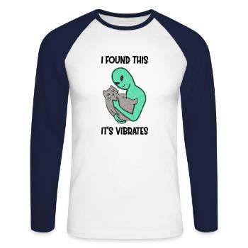 Alien Petting Cat Purrs I Found This It's Vibrates - Unisex Baseballshirt langarm - Weiß/Navy - Vorne - Nik (191cm)