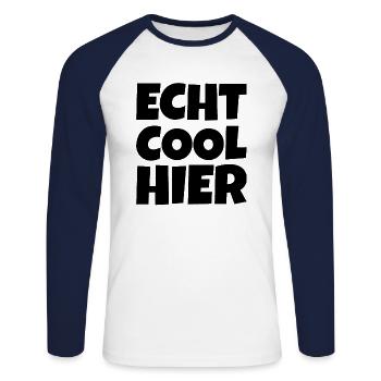 Echt Cool Hier - Unisex Baseballshirt langarm - Weiß/Navy - Vorne - Nik (191cm)