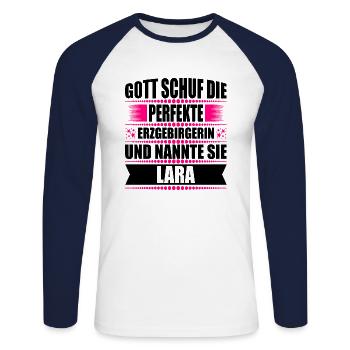 Erzgebirge Frau Namen Sachsen Lara - Unisex Baseballshirt langarm - Weiß/Navy - Vorne - Nik (191cm)