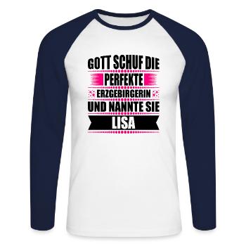 Erzgebirge Frau Namen Sachsen Lisa - Unisex Baseballshirt langarm - Weiß/Navy - Vorne - Nik (191cm)
