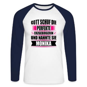 Erzgebirge Frau Namen Sachsen Monika - Unisex Baseballshirt langarm - Weiß/Navy - Vorne - Nik (191cm)