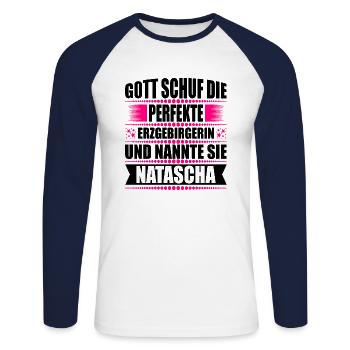 Erzgebirge Frau Namen Sachsen Natascha - Unisex Baseballshirt langarm - Weiß/Navy - Vorne - Nik (191cm)