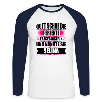 Erzgebirge Frau Namen Sachsen Selina - Unisex Baseballshirt langarm - Weiß/Navy - Vorne - Nik (191cm)