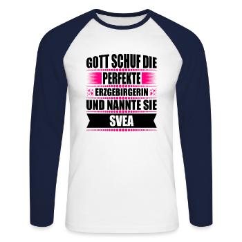 Erzgebirge Frau Namen Sachsen Svea - Unisex Baseballshirt langarm - Weiß/Navy - Vorne - Nik (191cm)