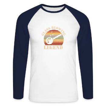 Légende du soufflage de verre Traitement du verre Verre vintage - T-shirt baseball manches longues Homme - blanc/marine - Devant - Nik (191cm)