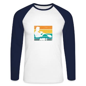 Je suis sexy et je souffle du verre soufflé - T-shirt baseball manches longues Homme - blanc/marine - Devant - Nik (191cm)