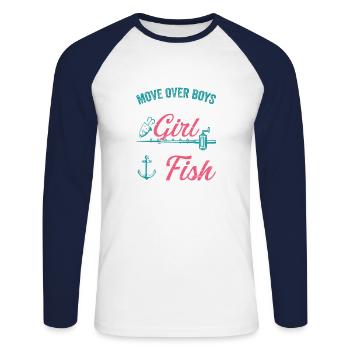 Pêche Filles Rod Fisher Poisson Pêcheur Pêche - T-shirt baseball manches longues Homme - blanc/marine - Devant - Nik (191cm)
