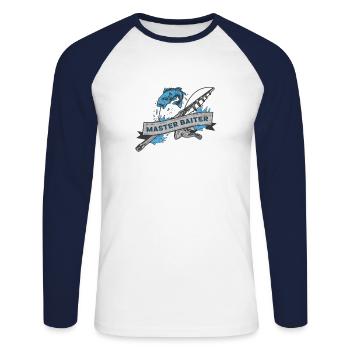 Maître appâteur canne pêcheur pêche pêche - T-shirt baseball manches longues Homme - blanc/marine - Devant - Nik (191cm)