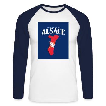 Fier de mes Racines Alsace Bleu - T-shirt baseball manches longues Homme - blanc/marine - Devant - Nik (191cm)