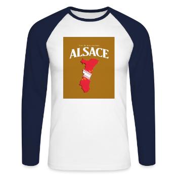 Fier de mes Racines Alsace Or - T-shirt baseball manches longues Homme - blanc/marine - Devant - Nik (191cm)