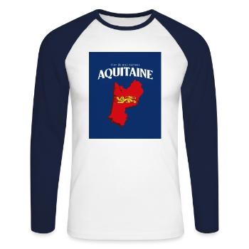 Fier de mes Racines Aquitaine Bleu - T-shirt baseball manches longues Homme - blanc/marine - Devant - Nik (191cm)