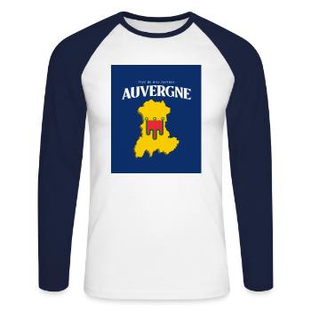 Fier de mes Racines Auvergne Bleu - T-shirt baseball manches longues Homme - blanc/marine - Devant - Nik (191cm)
