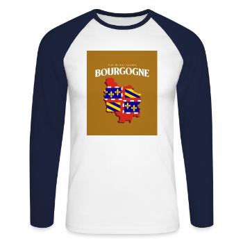 Fier de mes Racines Bourgogne Or - T-shirt baseball manches longues Homme - blanc/marine - Devant - Nik (191cm)