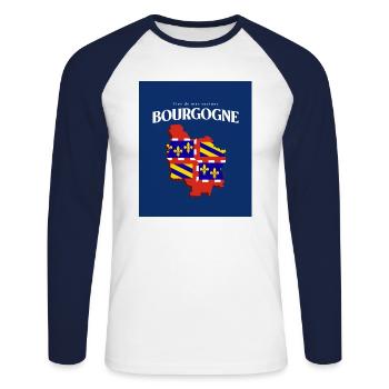 Fier de mes Racines Bourgogne Bleu - T-shirt baseball manches longues Homme - blanc/marine - Devant - Nik (191cm)