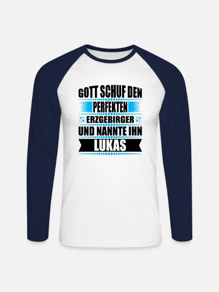 Erzgebirge Mann Namen Sachsen Lukas - Unisex Baseballshirt langarm - Weiß/Navy