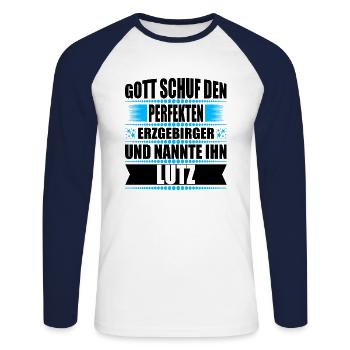 Erzgebirge Mann Namen Sachsen Lutz - Unisex Baseballshirt langarm - Weiß/Navy - Vorne - Nik (191cm)