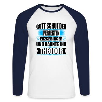 Erzgebirge Mann Namen Sachsen Theodor - Unisex Baseballshirt langarm - Weiß/Navy - Vorne - Nik (191cm)