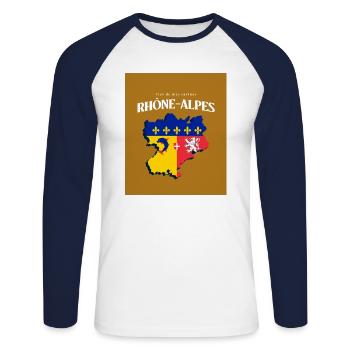 Fier de mes Racines Rhône-Alpes Or - T-shirt baseball manches longues Homme - blanc/marine - Devant - Nik (191cm)