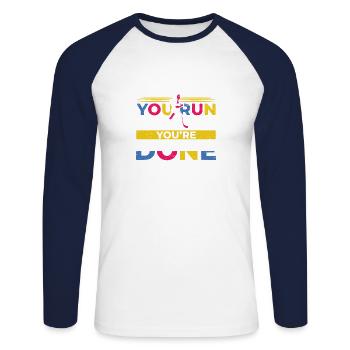 Plus vite vous courez Athlétisme coureurs - T-shirt baseball manches longues Homme - blanc/marine - Devant - Nik (191cm)
