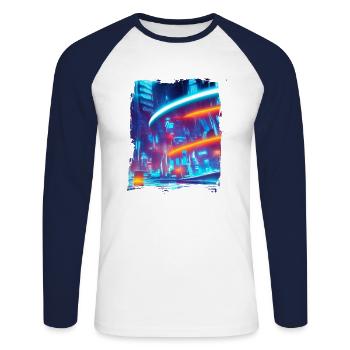 Cool Japanese World Japan Neon City - Unisex Baseballshirt langarm - Weiß/Navy - Vorne - Nik (191cm)