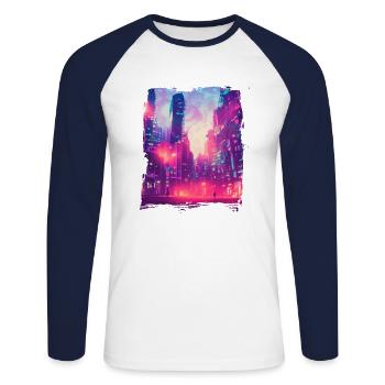 Cool Japanese World Japan Neon City - Unisex Baseballshirt langarm - Weiß/Navy - Vorne - Nik (191cm)