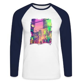 Cool Japanese World Japan Neon City - Unisex Baseballshirt langarm - Weiß/Navy - Vorne - Nik (191cm)