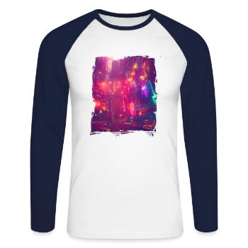 Cool Japanese World Japan Neon City - Unisex Baseballshirt langarm - Weiß/Navy - Vorne - Nik (191cm)