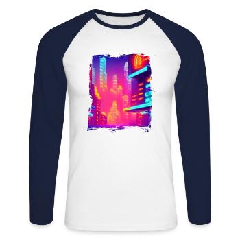 Cool Japanese World Japan Neon City - Unisex Baseballshirt langarm - Weiß/Navy - Vorne - Nik (191cm)