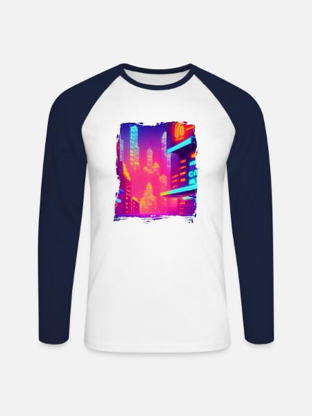 Cool Japanese World Japan Neon City - Unisex Baseballshirt langarm - Weiß/Navy