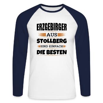 Erzgebirger aus Stollberg - Unisex Baseballshirt langarm - Weiß/Navy - Vorne - Nik (191cm)