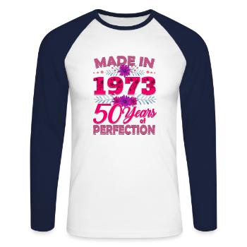 Made in 1973 50 Years of Perfection - 50th Birthda - Unisex Long Sleeve Baseball T-Shirt - white/navy - Front - Nik (191cm)
