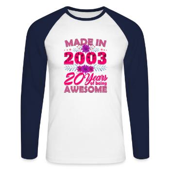 Made in 2003 20 Years of Being Awesome - 20th Birt - Unisex Long Sleeve Baseball T-Shirt - white/navy - Front - Nik (191cm)
