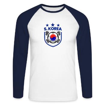Drapeau de l’équipe de Corée du Sud de football - T-shirt baseball manches longues Homme - blanc/marine - Devant - Nik (191cm)