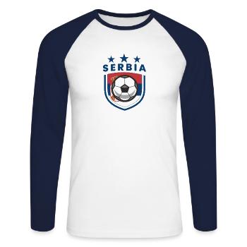 Serbia National Soccer Team Football Flag - Unisex Long Sleeve Baseball T-Shirt - white/navy - Front - Nik (191cm)